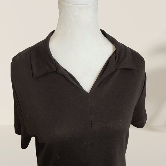 Hot Cotton Black Collared Midi Dress - Size M, Made in USA - Picture 2 of 7